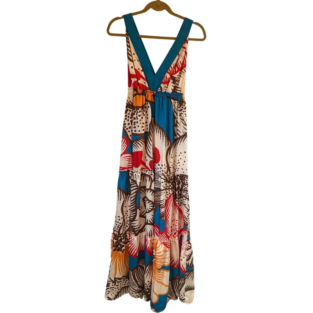 Anthropologie Le Superbe Descanso Beach Dress Maxi Sleeveless Blue Cream Floral
